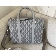 Dior Gray CD Diamond Canvas and Smooth Calfskin Lingot Briefcase Bag 2022