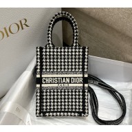 Dior Mini Book Tote Phone Bag in Houndstooth Embroidery Black 2022