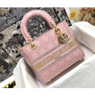 Lady Dior Medium D-Lite Bag in Cannage Embroidery Crystal Pink 2022