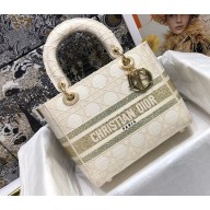 Lady Dior Medium D-Lite Bag in Cannage Embroidery Crystal White 2022