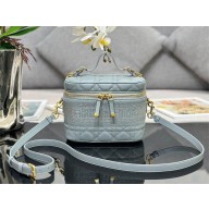 Dior Small Diortravel Vanity Case Bag in Cannage Lambskin Blue 2023