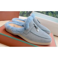 Loro Piana Charms Walk Babouche Suede slipper Fur Women/Men Loafers 13