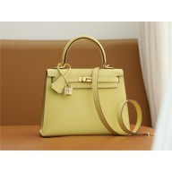 Hermes Kelly 25cm Bag jaune poussin in epsom leather With gold Hardware (full handmade)