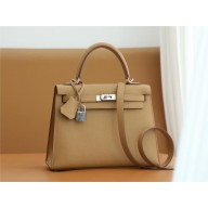 Hermes Kelly 25cm Bag biscuit in epsom leather With silver Hardware (full handmade)