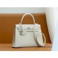 Hermes Kelly 25cm Bag craie in epsom leather With silver Hardware (full handmade)