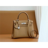 Hermes Kelly 25cm Bag biscuit in togo leather With silver Hardware (full handmade)
