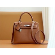 Hermes Kelly 25cm Bag natural in barenia leather With silver Hardware (full handmade)