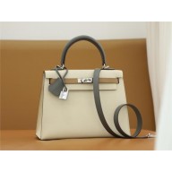 Hermes Kelly 25cm Bag nata/chai/gris meyer in epsom leather With Sliver Hardware (full handmade)
