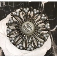 Chanel Bloom Round Brooch Pearly White/Silver 2018