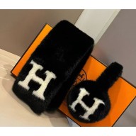 HERMES black Earmuffs and scarf 2024 