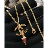 Chanel CC Triangle Pendant Necklace Gold/Red 2018