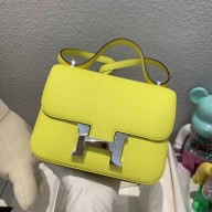 Hermes Constance 18 in original Epsom Leather lemon yellow with silver Hardware