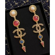 Chanel CC Triangle Pendant Clip-on Earrings AB0281 Gold/Red/Blue/Pearly White 2018