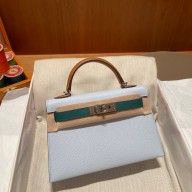 Hermes Mini Kelly II Handbag in original epsom leather tan/white/green