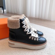 Hermes Flocon ankle boot in calfskin with shearling black 2023