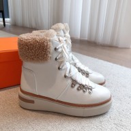 Hermes Flocon ankle boot in calfskin with shearling white 2023