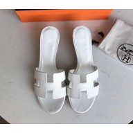 Hermes Heel 5cm Oasis Slipper Sandals in epsom Leather white
