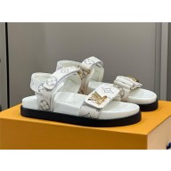 Louis Vuitton LV Sunset Comfort Flat Sandals Leather white canvas 2024