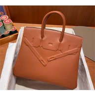 hermes birkin shadow 25/30 bag brown in swift leather(handmade)