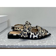 Ganni leopard pattern Leather slingback flats 2025