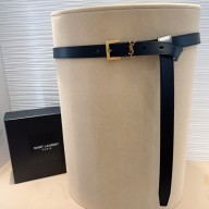 Saint Laurent Width 3cm cassandre thin belt in vegetable-tanned leather black/gold 2025