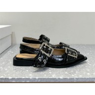 Ganni black crocodile pattern Leather slingback flats 2025