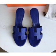 Hermes Heel 5cm Oasis Slipper Sandals in epsom Leather cobalt blue