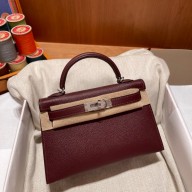 Hermes Mini Kelly II Handbag bordeaux original epsom leather