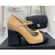 Chanel Pearl Around Heel 9.5cm Open Shoes G39245 Leather apricot 2022