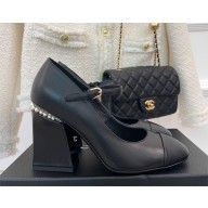 Chanel Pearl Around Heel 9.5cm Open Shoes G39245 Leather Black 2022