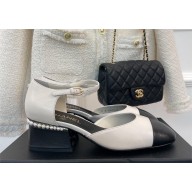 Chanel Pearl Around Heel 5.5cm Open Shoes G39245 Leather white 2022