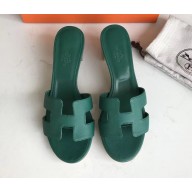 Hermes Heel 5cm Oasis Slipper Sandals in epsom Leather  Malachite