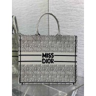 Dior MEDIUM Book Tote Bag in BEIGE and Black Miss Dior Allover Embroidery 2024