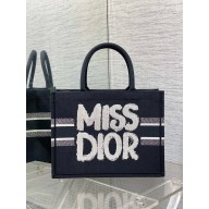Dior MEDIUM Book Tote Bag in Two-Tone BLACK AND WHITE Miss Dior Graffiti Embroidery 2024