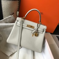 Hermes Kelly 28cm/32cm Bag In clemence Leather With Gold Hardware white
