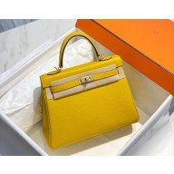 Hermes Kelly 28cm/32cm Bag In clemence Leather With Gold Hardware yellow