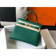 Hermes Kelly 28cm/32cm Bag In clemence Leather With Gold Hardware malachite