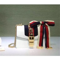 Gucci Sylvie leather mini chain bag 431666 in white leather 