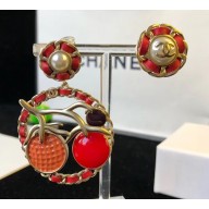 Chanel Fruit Asymmetric Earrings Red/Gold/Orange 2018