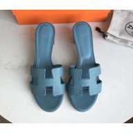 Hermes Heel 5cm Oasis Slipper Sandals in epsom Leather blue jean
