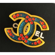 Chanel Glitter CC Brooch Blue/Red/Gold 2018