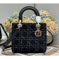 dior medium Lady Dior Bag in Black Cannage Tweed 2024