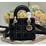 dior small Lady Dior Bag in Black Cannage Tweed 2024