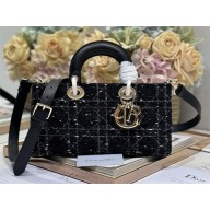 dior Medium Lady D-Joy Bag in Black Cannage Tweed 2024