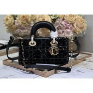 dior small Lady D-Joy Bag in Black Cannage Tweed 2024