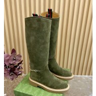 Gucci Women's slim Horsebit suede leather boot in green 1108-2024