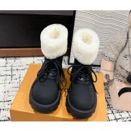 Louis Vuitton platform lace-up with shearling ankle boot in black 1109-2024