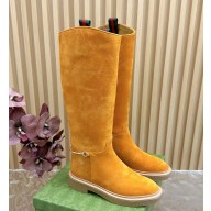 Gucci Women's slim Horsebit suede leather boot in yellow 1108-2024
