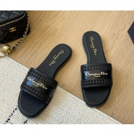 Dior D-Lane Slide black Calfskin with Openwork Microcannage Motif 1108-2024