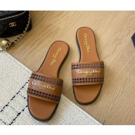 Dior D-Lane Slide Camel Calfskin with Openwork Microcannage Motif 1108-2024